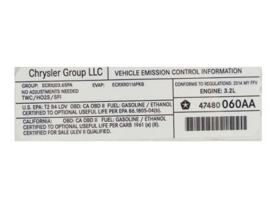 Jeep 47480060AA LABEL Vehicle Emission Control Information