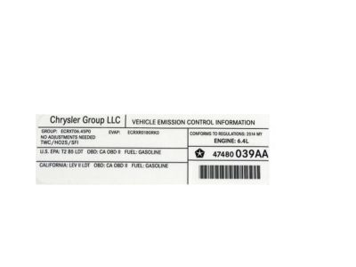 Jeep 47480039AA LABEL Vehicle Emission Control Information Attached to FEM Carrier