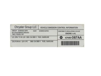 Dodge 47480087AA LABEL VECI Label