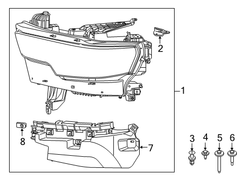 2024 Ram 1500 Headlamp Assembly, Black Bezel Diagram for 68442528AE