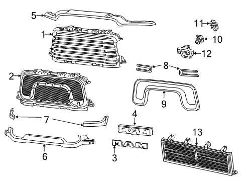 2021 Ram 2500 Grille & Components Diagram
