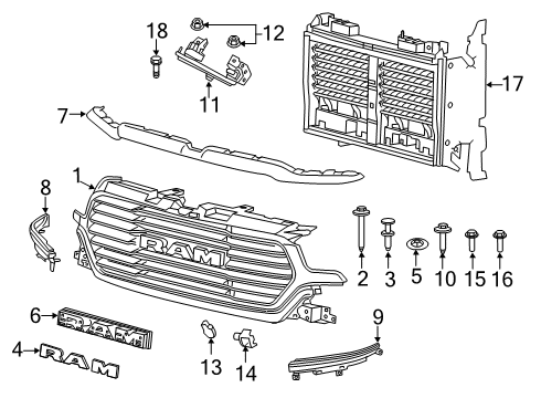 2023 Ram 1500 Grille & Components Diagram 3 - Thumbnail