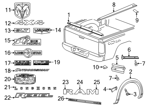 2016 Ram 1500 Mud Guard, Rear Diagram for 82211228