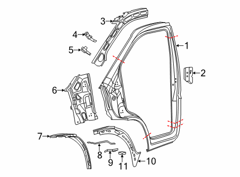 2023 Ram ProMaster 3500 Aperture Panel, Hinge Pillar Diagram