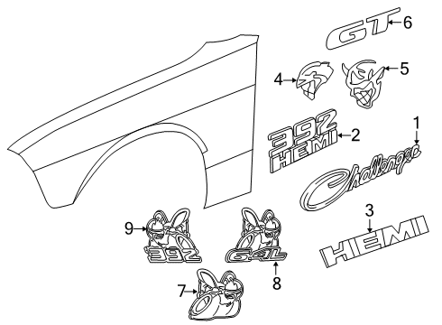 2019 Dodge Challenger Emblem Diagram for 68497469AA
