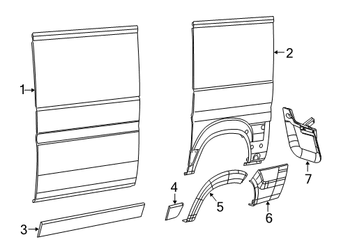 2022 Ram ProMaster 1500 Side Panel & Components, Exterior Trim - Body & Hardware Diagram 1 - Thumbnail
