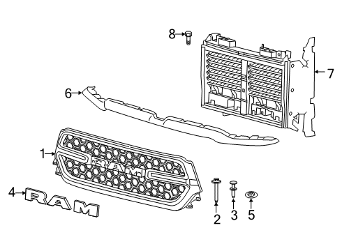 2023 Ram 1500 Grille & Components Diagram 2 - Thumbnail