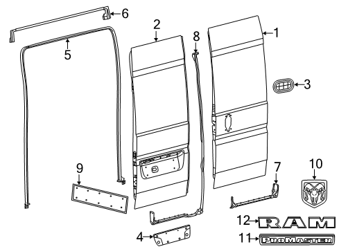 2022 Ram ProMaster 2500 Door & Components, Exterior Trim - Body & Hardware Diagram 1 - Thumbnail