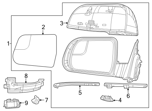 2022 Jeep Wagoneer Mirror Assembly, Black/Blue, Front Passenger Side Diagram for 6KM981CQAH
