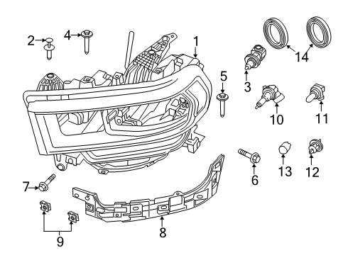2021 Ram 2500 Headlamp Assembly, Black Bezel Diagram for 68360179AD