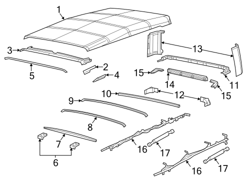 2023 Jeep Gladiator Top Panel, Black Diagram for 5VN11RXFAQ