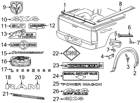 2016 Ram 2500 Wheel Flare, Rear Driver Side Diagram for 1TD45TZZAG