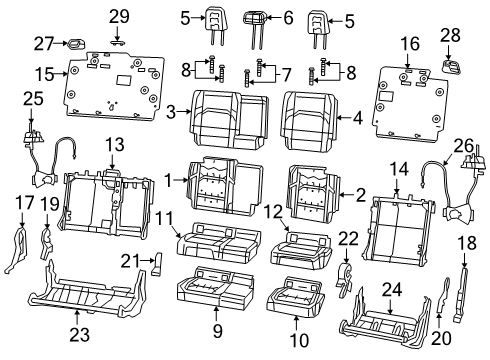 2022 Jeep Gladiator Rear Seat Components Diagram 2 - Thumbnail