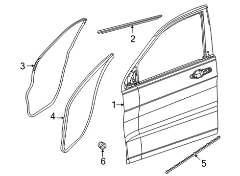 2021 Jeep Grand Cherokee L Belt Weatherstrip, Front Outer Driver Side Diagram for 68376035AB