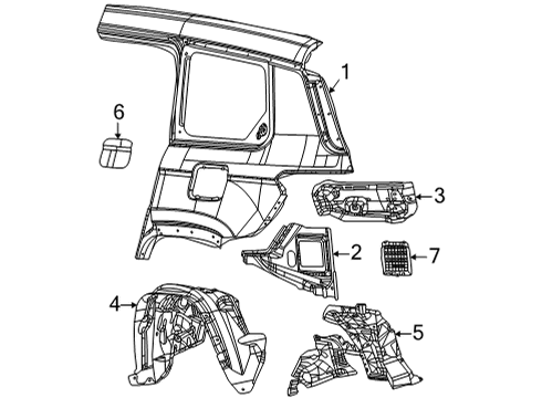 2021 Jeep Grand Cherokee L Wheelhouse Liner, Rear Inner Passenger Side Diagram for 68376706AG