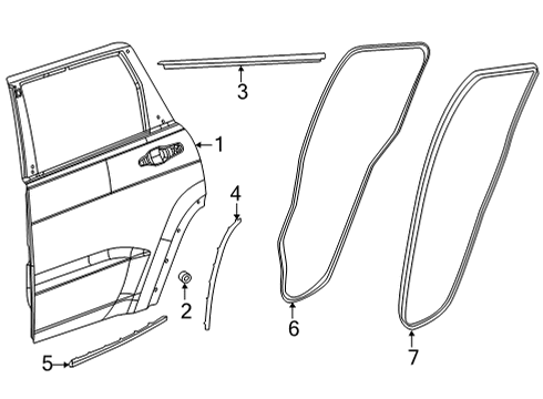 2022 Jeep Grand Cherokee L Belt Weatherstrip, Rear Outer Driver Side Diagram for 68458857AB