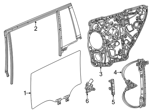 2023 Jeep Grand Cherokee L Glass Run, Gray, Rear Driver Side Diagram for 68376471AC