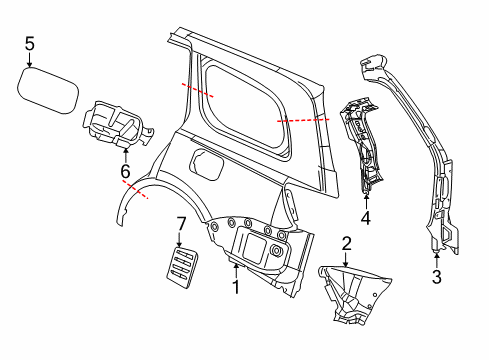 2023 Dodge Durango Quarter Panel & Components Diagram