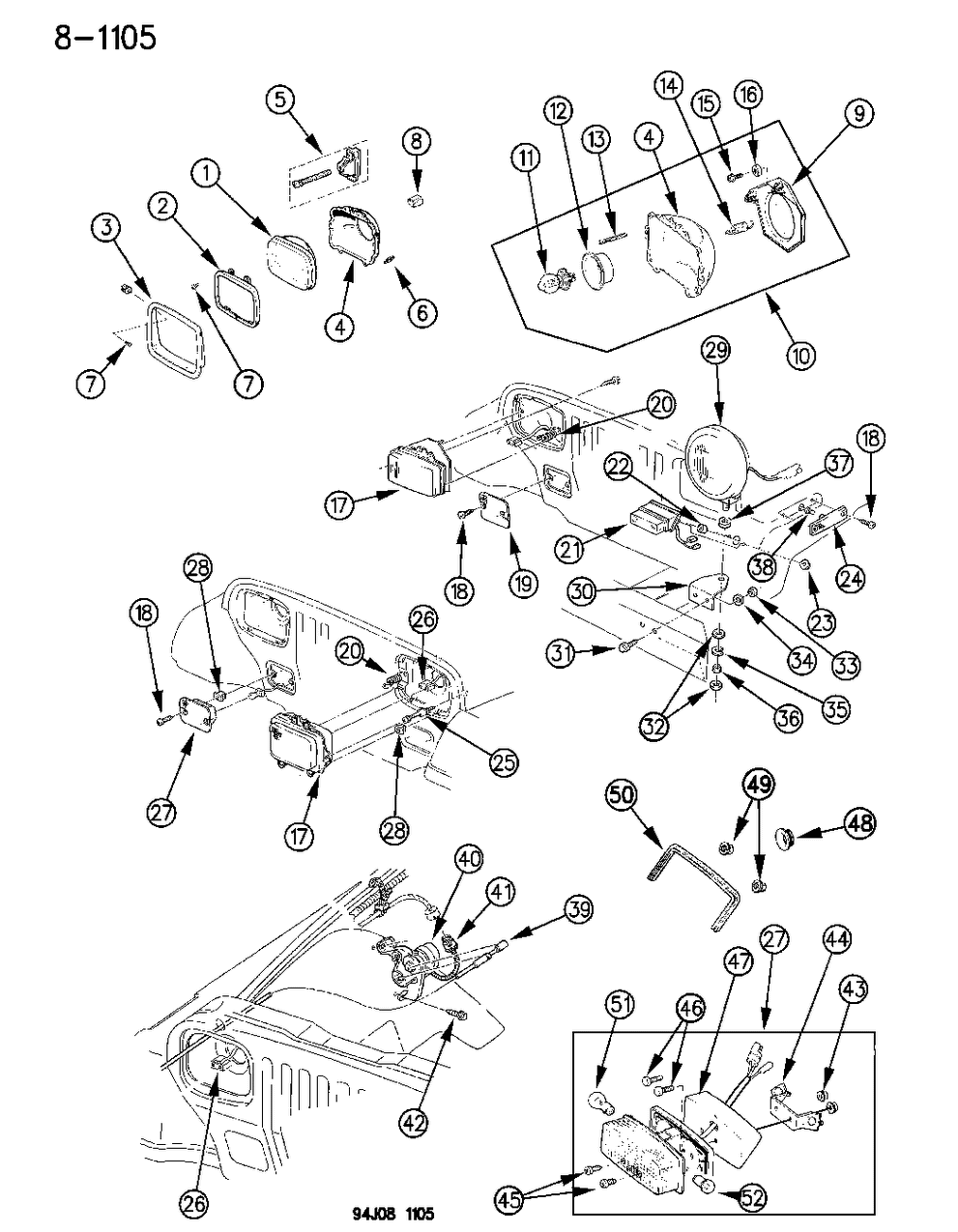 Mopar L0003157ST Socket & Cable, W/Retainer (Parking & Turn Signal)
