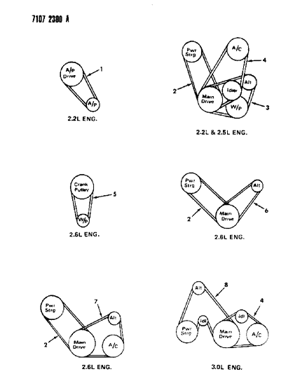1987 Dodge 600 Power Steering Belt Diagram for B0013421