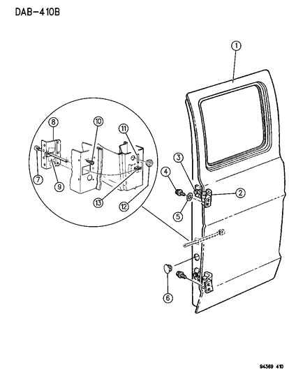 1994 Dodge Ram Wagon Door, Dual Cargo Shell & Hinges Diagram