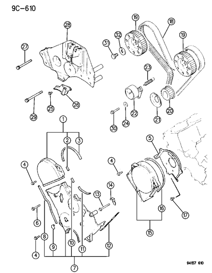 1994 Dodge Caravan Timing Cover, Upper Outer Diagram for MD175541