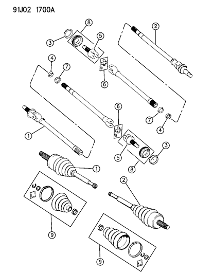 1992 Jeep Comanche Shafts - Front Axle Diagram 2 - Thumbnail