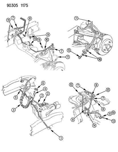 1993 Dodge Dakota Lines & Hoses - All Wheel Anti Lock Brakes Diagram 2 - Thumbnail