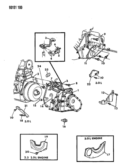 1990 Chrysler New Yorker Base Model Transaxle Assemblies & Mounting Diagram
