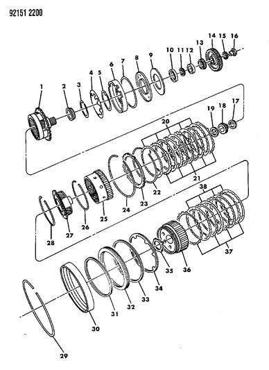 1992 Chrysler LeBaron GTC Gear Train of Automatic Transmission Diagram