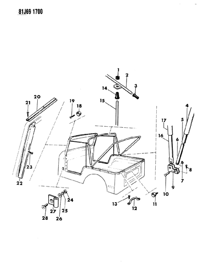 1985 Jeep Wrangler Footman Loop , (Side Bar Stowage), Front Diagram for 55013668
