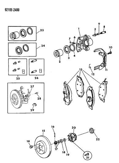 1992 Chrysler LeBaron GTC Brakes, Front With Rear Disc Brakes Diagram