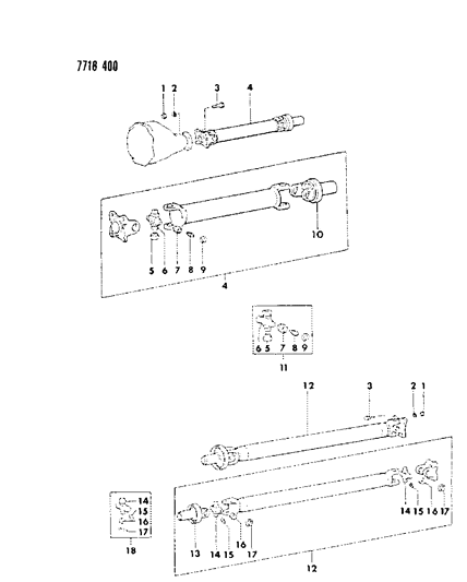1988 Dodge Raider Propeller Shaft, Front & Rear & Universal Joint Diagram