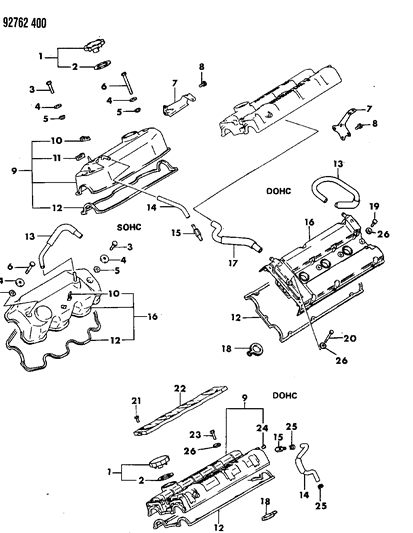 1994 Dodge Stealth Hose, PCV Valve, Single Cam Diagram for MD147562