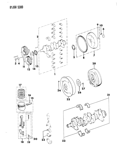 1986 Jeep Comanche Crankshaft , Flywheel And Piston Diagram 1 - Thumbnail
