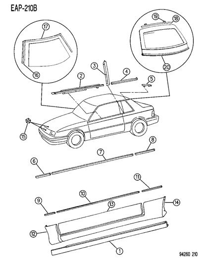 1994 Dodge Shadow Moulding, Door Diagram for GN49MRB