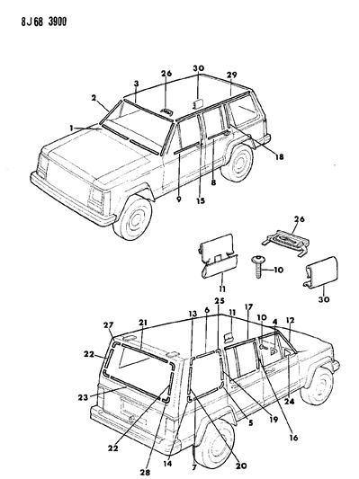 1987 Jeep Wagoneer Molding, Black Diagram for 55026726