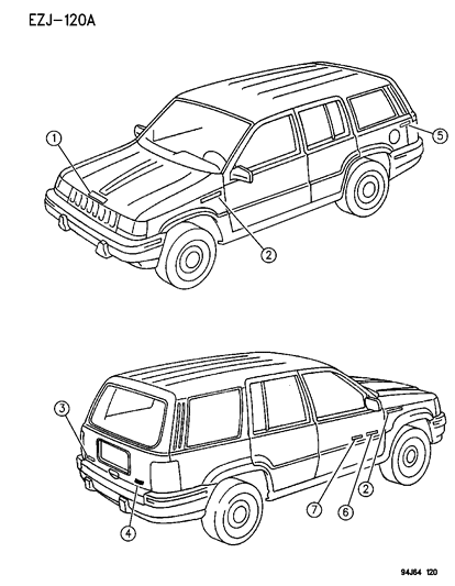 1994 Jeep Grand Cherokee Letter, Silver, Front Diagram for 5EM87SA1