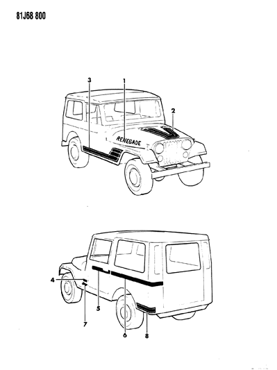 1986 Jeep Wrangler Decals, Exterior Diagram 13 - Thumbnail