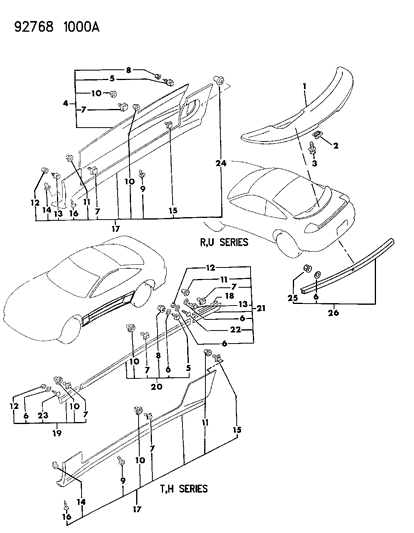 1992 Dodge Stealth Air Spoiler, Rear, Black (Factory Installed) Diagram for MB770303