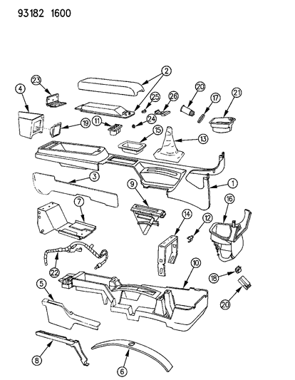 1993 Chrysler LeBaron GTC Console, Center Diagram