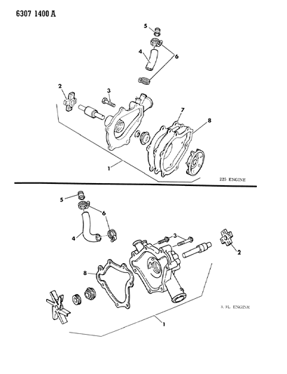 1987 Dodge D150 Water Pump & Related Parts Diagram 1 - Thumbnail