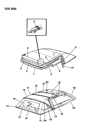 1986 Chrysler LeBaron Base Convertible Folding Top Diagram 1 - Thumbnail