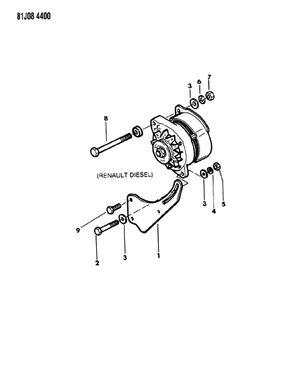 1986 Jeep Wrangler Alternator & Mounting Diagram 2 - Thumbnail