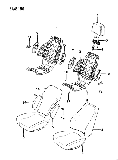 1993 Jeep Cherokee Frame & Pad Bucket Seat Diagram 2 - Thumbnail