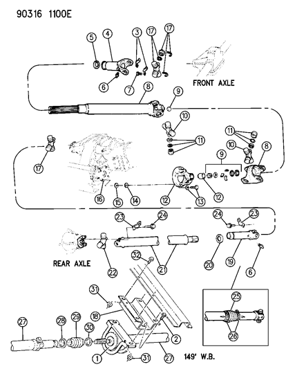 1990 Dodge W150 Universal Joints Diagram for 4504575