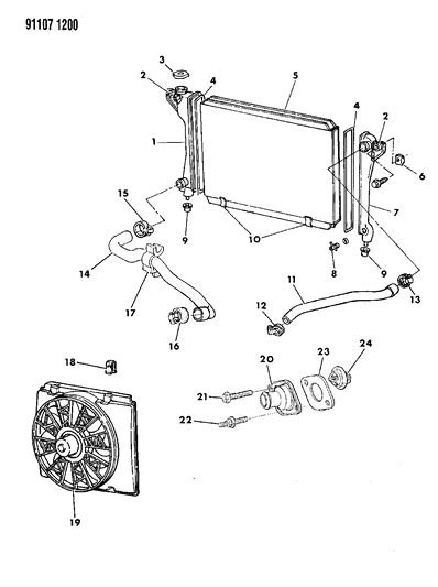 1991 Chrysler LeBaron GTC Radiator & Related Parts Diagram 1 - Thumbnail
