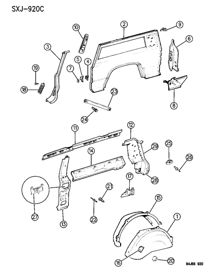 1996 Jeep Cherokee Panels - Rear Quarter Diagram 1 - Thumbnail
