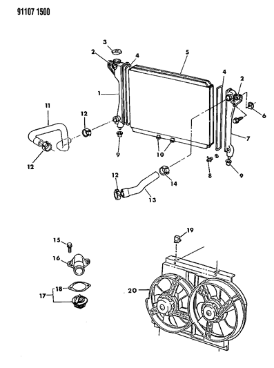 1991 Chrysler New Yorker Salon Radiator & Related Parts Diagram 2 - Thumbnail