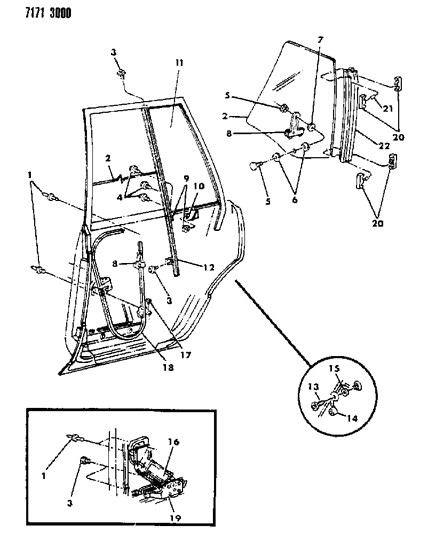 1987 Dodge Aries Door, Rear Glass & Regulator Diagram